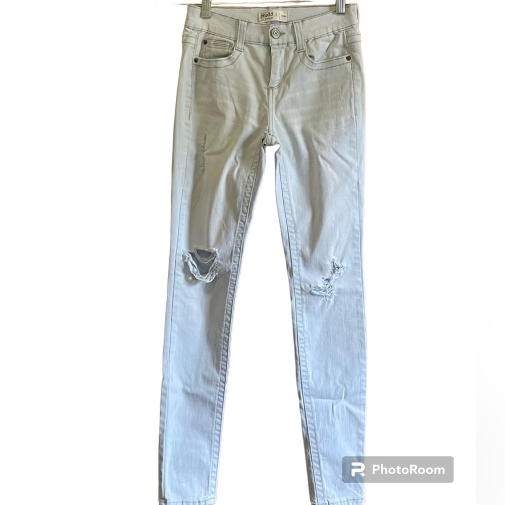 Mudd light rinse FLX stretch skinny denim jeans jeggings distressed ripped sz. 3